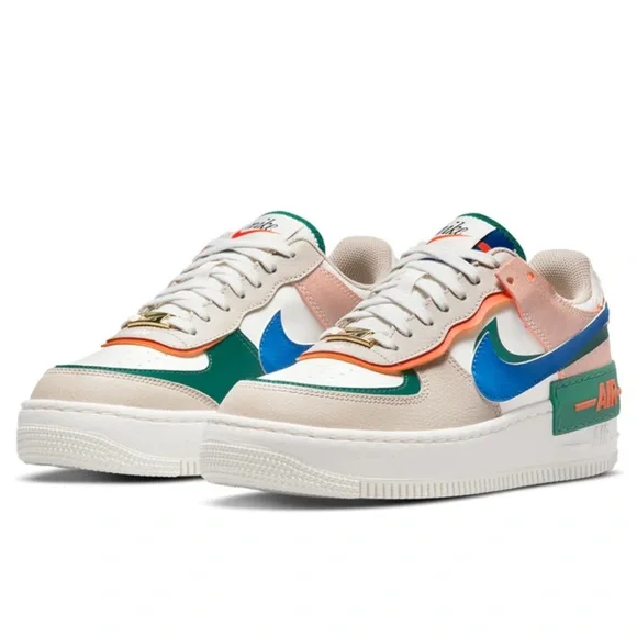 Nike Air Force 1 Low Shadow Sail Signal Blue Green Women's Sneaker - Picture 1 of 9